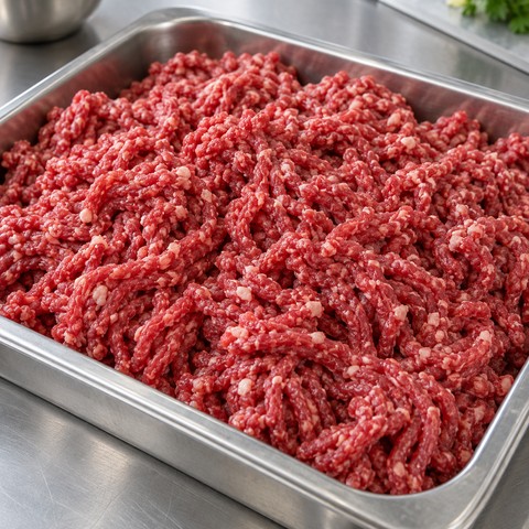 Свежий фарш с различимыми частицами мяса и жира