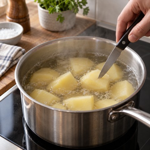 Картофель одинаковыми кусками варится при спокойном кипении